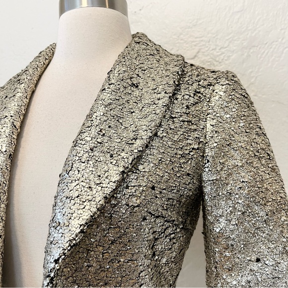 Anthropologie Elevenses Cropped Jacket Gold Foil Wool Bolero XS Preppy Academia - Picture 3 of 10